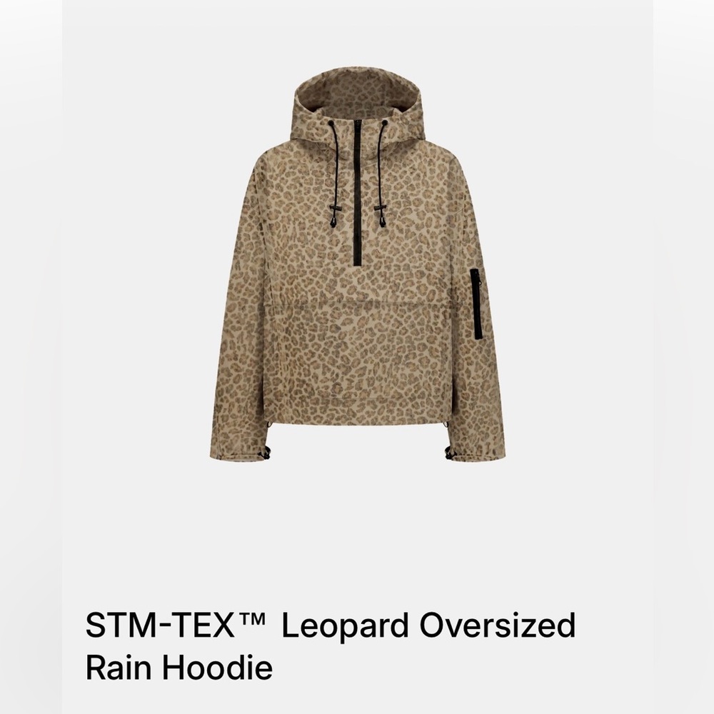 PUFFIT Leopard Print Fleece Hooded Rain Jacket